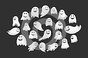 cartoon halloween ghost with scary and funny smiling face and noise texture