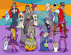 Cartoon halloween holiday scary characters group