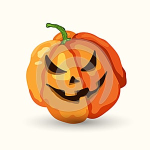 Cartoon Halloween horribly face pumpkin on white
