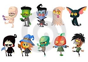 Cartoon Halloween monsters set. Vectot