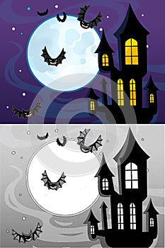 Cartoon halloween scene with sketch illustration