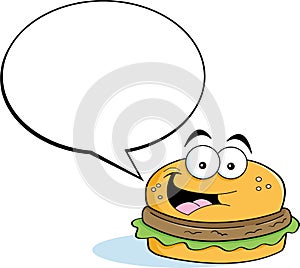 Cartoon hamburger with a caption balloon