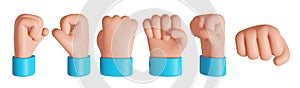 Cartoon hand with clenched fist. Punch or power sign. 3D rendered image.