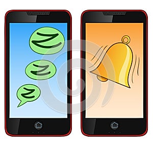 Cartoon hand draw cell phone in two mode