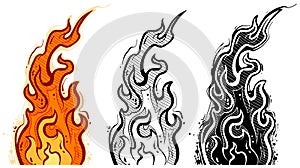 Cartoon hand drawn burning fire flame sketch