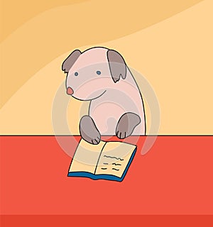 Cartoon hand drawn dog reading book