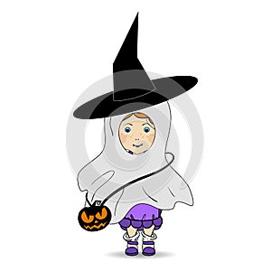 Cartoon Hand Drawn Illustration of a Happy Halloween. Children. Trick or Treat.