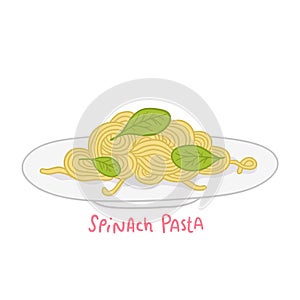Cartoon hand drawn spinach pasta