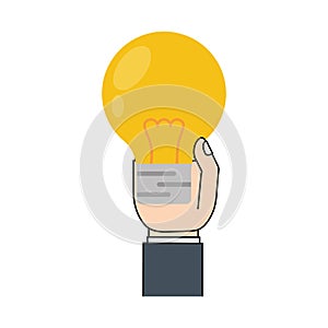 cartoon hand holding bulb light icon