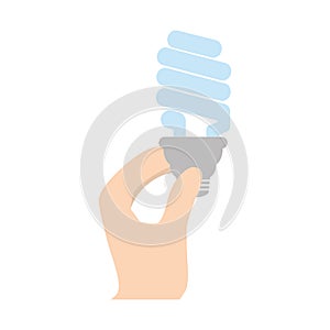 cartoon hand holding bulb saving energy light