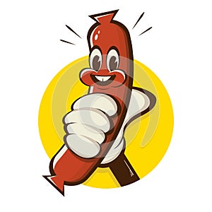 Cartoon hand holding a funny sausage