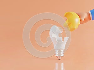Cartoon Hand holding jigsaw of shaped light bulbs, problem solving concepts and teamwork concepts