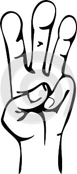 Cartoon Hand Line Drawing 3 Fingers