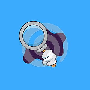 Cartoon hand magnifying glass. Vector Illustration Isolated On white Background