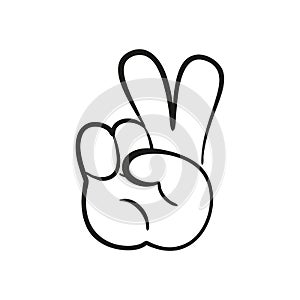 Cartoon hand peace gesture with two fingers up