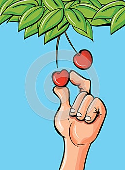 Cartoon hand picking a cherry