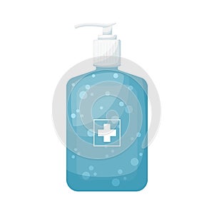 Cartoon hand sanitizer bottle, medical personal hygiene.