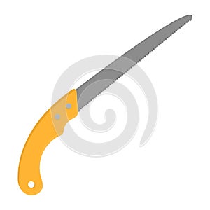 Cartoon hand saw isolated on white background. Tools carpenter, repairmen, gardening. Vector illustration flat design