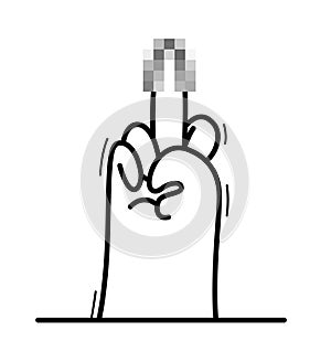 Cartoon hand showing middle finger aggressive abusive sign vector flat style illustration isolated on white.