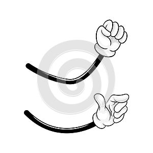 Cartoon Hand in White Glove Gesturing with Clenched Fist and Pointing Finger Vector Set