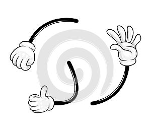 Cartoon Hand in White Glove Gesturing Waving and Showing Thumb Up Vector Set