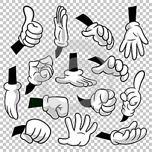 Cartoon hands with gloves icon set isolated on transparent background. Vector clipart - parts of body, arms in white