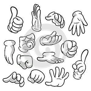 Cartoon hands with gloves icon set isolated on white background. Vector clipart - parts of body, arms in white gloves