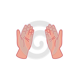 Cartoon hands with palms facing up. Two drawn human hands outlined with a line indicate an empty space. Vector stock