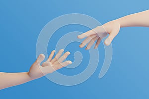 Cartoon hands reaching out to each other on a blue background