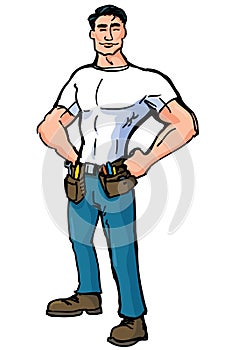 Cartoon handyman with tool belts