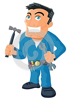 Cartoon handyman with tools