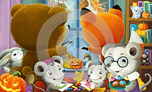 Cartoon happy animals in kindergarten halloween illustration