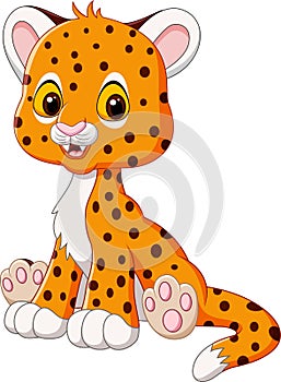 Cartoon happy baby cheetah sitting on white background