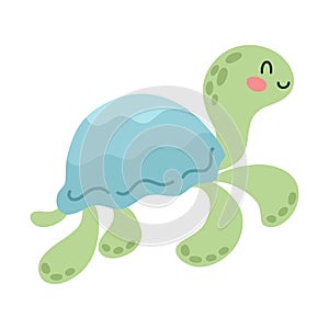 Cartoon happy baby turtle on isolated white background. Character of the sea animals for the logo, mascot, design.