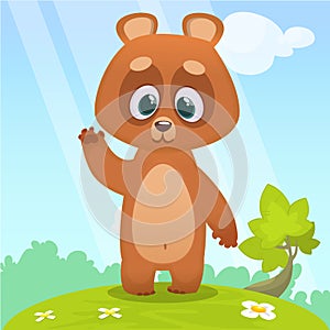 Cartoon happy bear waving hand illustrated. Vector illustration