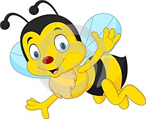 Cartoon happy bee waving