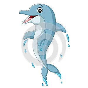 Cartoon happy blue dolphin jumping