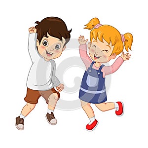 Cartoon happy boy and girl