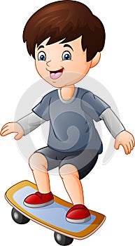 Cartoon happy boy playing skateboard