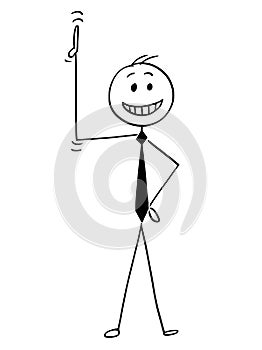 Cartoon of Happy Businessman Pointing His Hand or Thumb Up