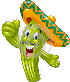 Cartoon Happy cactus giving thumb up
