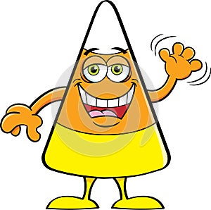 Cartoon happy candy corn waving.