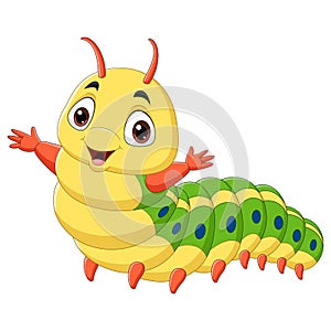 Cartoon happy caterpillar on white background