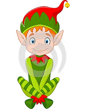 Cartoon happy Christmas elf sitting