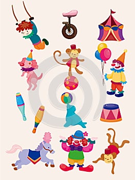 Cartoon happy circus show icons collection