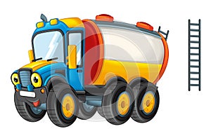 Cartoon happy cistern truck like monster truck isolated on white background