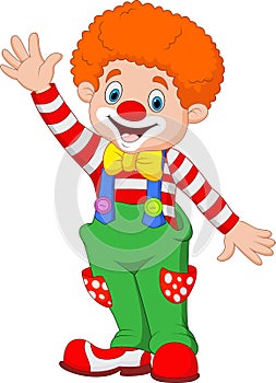 Cartoon happy clown waving hand