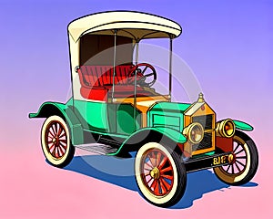 Cartoon happy comedy old retro road car jalopy buggy 1900 photo