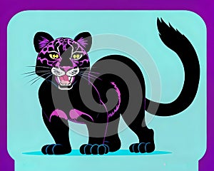 Cartoon happy comic black puma panther cat standing alert