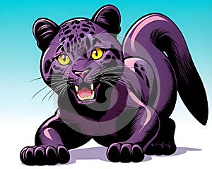 Cartoon happy comic black puma panther cat yellow eyes